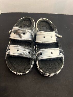 CROCS Black & White Marble Lined Slide Sandals